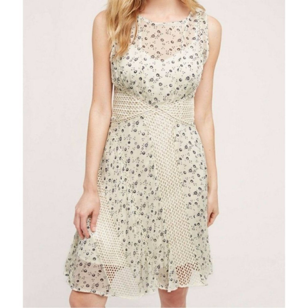 NWT Anthropologie Floreat Sleeveless Sun Dress Crochet‎ Floral Pattern White 4
